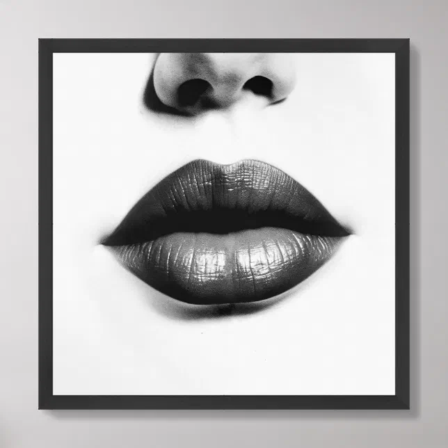 Lips ink drawing framed art