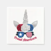 Patriotic Glitter Unicorn Red White Blue Napkins