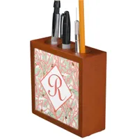 Personalized Monogram Vintage Coral Seashells Desk Organizer