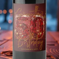 Elegant Ruby and Gold Gemstone 50th Birthday Wine Label