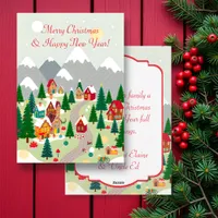 Folk Art Vintage Christmas Village Personalized  Holiday Card