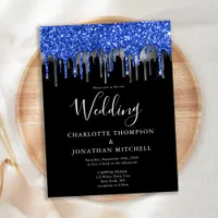 Budget Elegant Blue Silver Glitter Drips Wedding