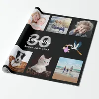 30th birthday party photo collage woman black wrapping paper