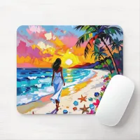 Vibrant Sunset Abstract Beach Scene   Mouse Pad