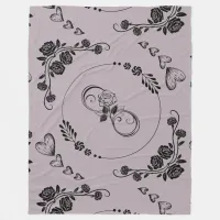 Simple Black Hearts, Floral, Infinity on Mauve | Fleece Blanket