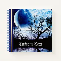 Blue Full Moon Tree Silhouette Notebook