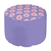 Pink Flowers And Stripes Round Pouf