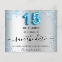 Quinceanera silver blue budget save the date flyer