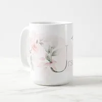 Delicate Blush Pink Rose Monogram Letter U Coffee Mug