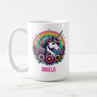 Magical Colorful Unicorn and Rainbow Personalized Coffee Mug