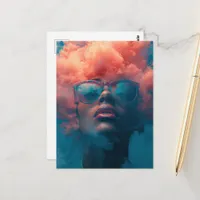 Her Head In the Pink Clouds Surreal Art Postcard