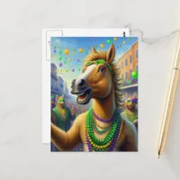 Happy Mardi Gras Horse With Beads Postcard