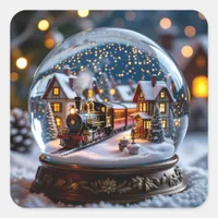 Snow globe with  Vintage Train and Village Square Sticker