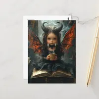 Adorable Dark Angel With Coffee and a Book Postcard