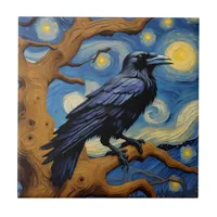 A Raven in an Old Oak Tree Starry Night