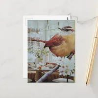 Wren in the Dining Room Surreal Collage Postcard