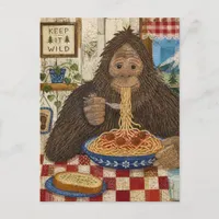 Sasquatch Eating Spaghetti Postcard