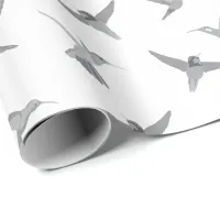 Grey White Hummingbird Patterned Wrapping Paper