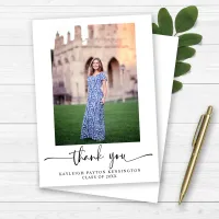 Modern Elegant Script Graduation Photo Thank You Card