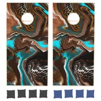 Blue, Brown and Black Abstract Art Cornhole Set