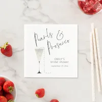 Modern Script Pearls and Prosecco Bridal Shower Napkins