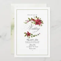 Watercolor Poinsettia and Holly Christmas Wedding  Invitation