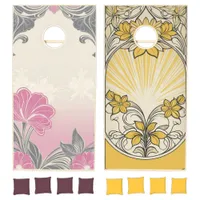 Art Nouveau Yellow & Pink Retro Party Cornhole Set