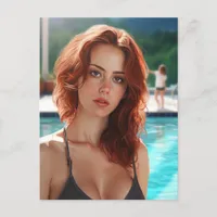 Sexy lady at the pool postcard