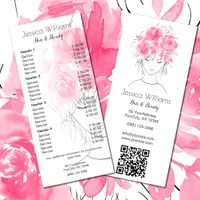 Pink roses cute girl hair beauty price list QR  Rack Card