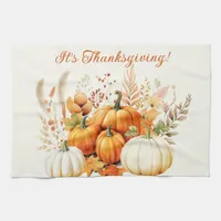 Fall Flowers White Pumpkin Thankgiving Kitchen Towel