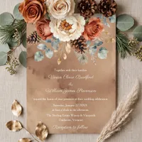 Rust Floral Pinecone Winter Woodland Wedding Invitation