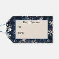 Simple Dark Blue with Snowflakes Gift Tags