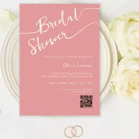 Dusty Rose Script QR Bridal Shower Invitation