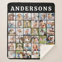 Simple Family Photo Collage Personalized Name  Sherpa Blanket