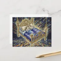 A Magical Bed Above City Fantasy Sleeping Couple Postcard
