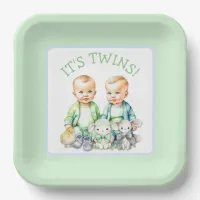 It's Twins! Cute boy twins Baby Shower Paper Plates