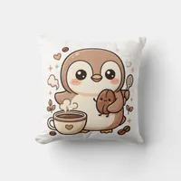 Penguin Kawaii Coffee Throw Pillow Print