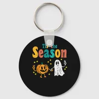 Tis Season Pumpkin Leaf Latte Fall Softball Keychain