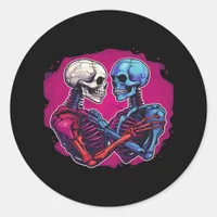 American Traditional Skeleton Holding Hands Tattoo Classic Round Sticker