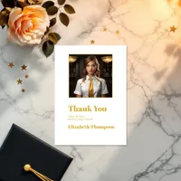 Elegant Gold and White Graduation Photo Thank You Card