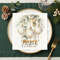 Elegant Gold Ornament Eucalyptus Christmas Party Napkins