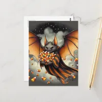 Adorable Halloween Bat With Candy Postcard