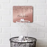 Monogram Rose Gold Metallic Dripping Glitter Mini Basketball Hoop