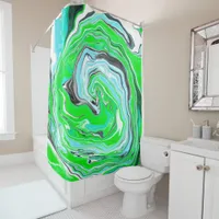 Lime Green and Aqua Blue Marble Swirls Shower Curtain