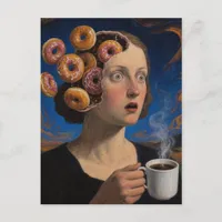 Surreal Breakfast Donuts and a Coffee Woman  Postcard
