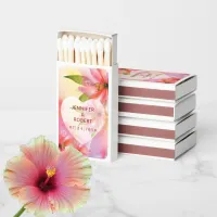 Pink Hibiscus Flower Wedding Floral Heart Dewdrop Matchboxes