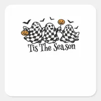 Retro Tis The Season Checkered Halloween Square Sticker
