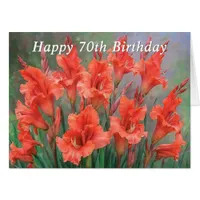 Red Gladioli Flowers Happy 70th Birthday Large Card