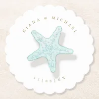 Sea Foam Beach Wedding Starfish ID837 Paper Coaster