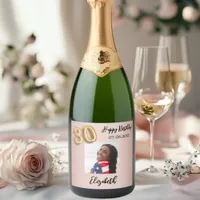 30th Birthday rose gold pink photo Sparkling Wine Label